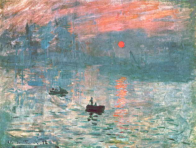 Monet's Impression, Sunrise — pink sun over a harbor at dawn
